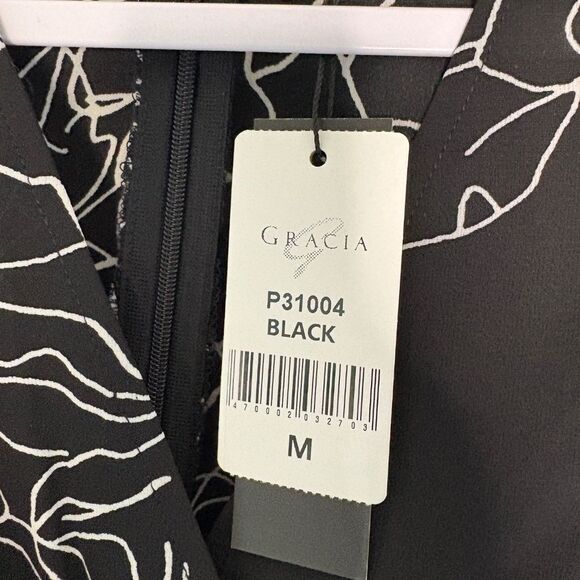 Gracia Jumpsuit Size Medium NWT Floral black white wide leg tie waist flow - Picture 15 of 15